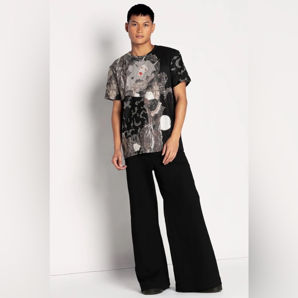 BLACKMILK Sweeper-Style Wide-Leg Mid-Rise BLACK STREET PANTS! UNISEX! - Picture 7 of 11
